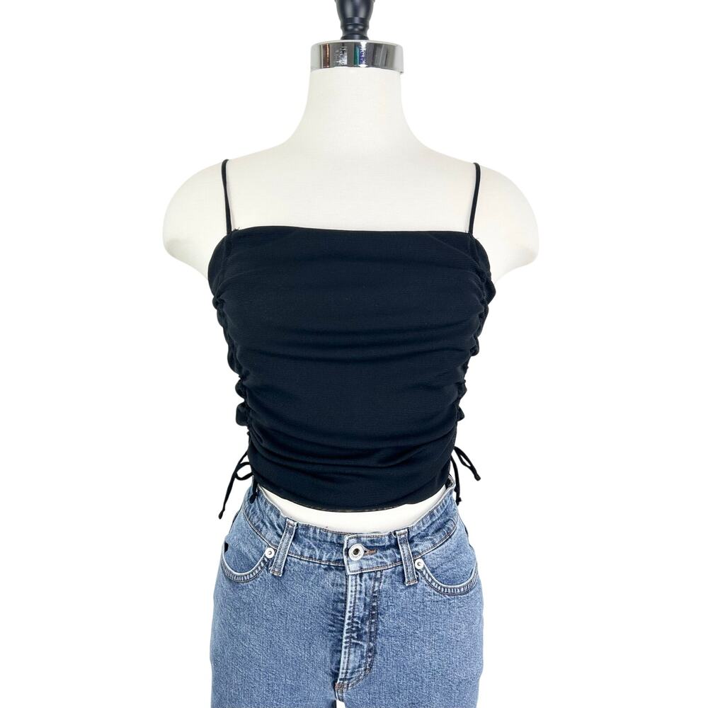 Urban Outfitters Tank Top Womens Medium‎ Mesh Ruched Tie Spaghetti Blk Going Out